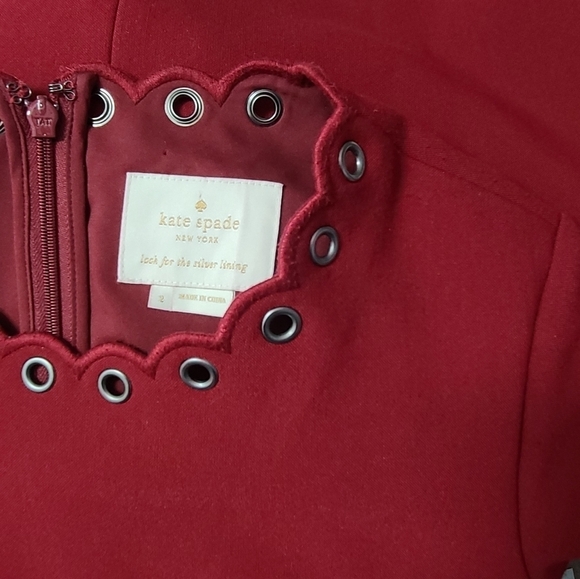 KATE SPADE Red Scalloped Grommet Trim Shift Dress Women's Size 2 - Picture 14 of 16